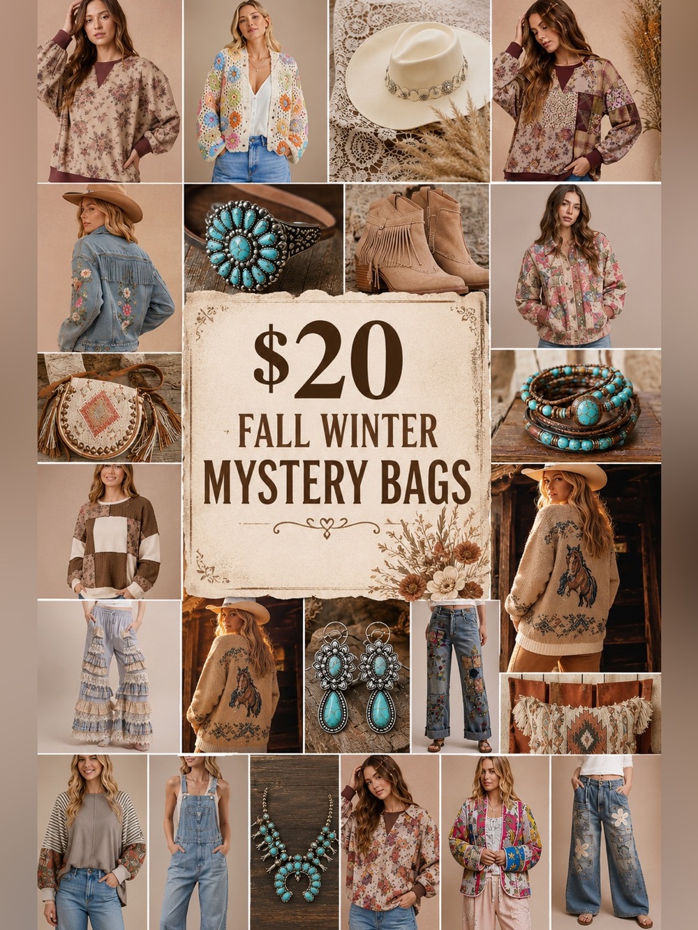 $20 Fall Winter MYSTERY Boutique bohemian western casual women’s Boho Bags S-XL
